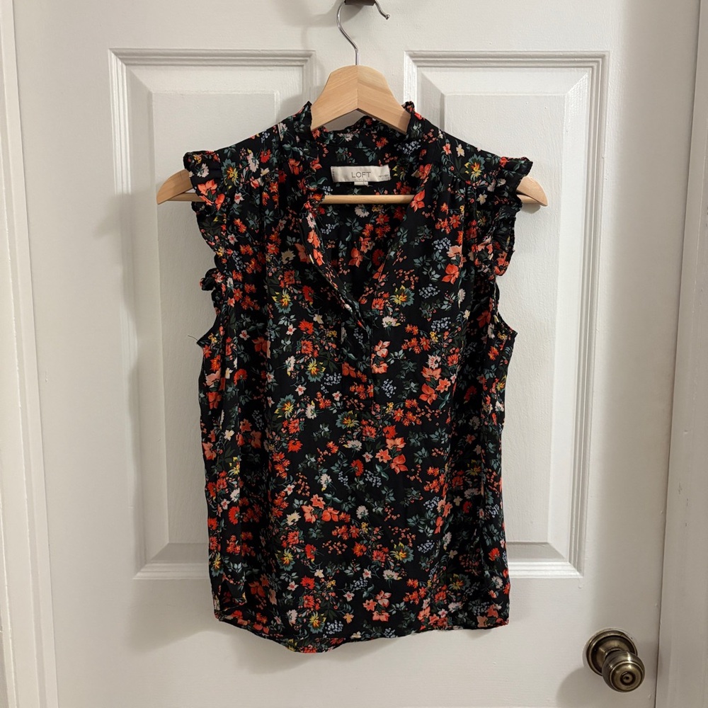 LOFT Floral Ruffle Sleeveless Blouse